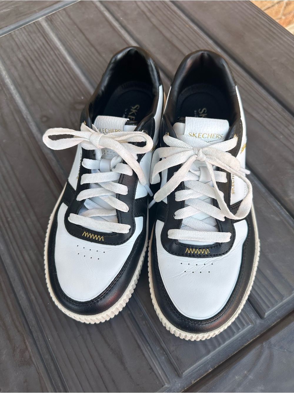 Skechers Black, White & Gold Low-Top Sneakers